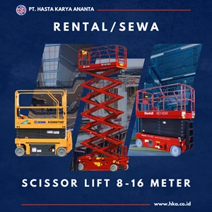 Sewa Scissor Lift Batang 8 - 16 Meter Harian Mingguan Bulanan